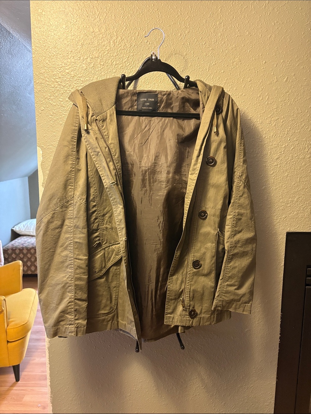 Love Tree Hooded Utility Jacket in Olive